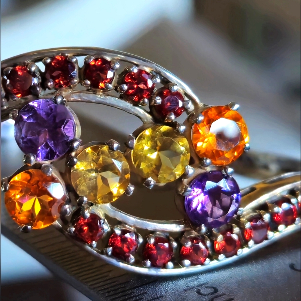 Nicky Butler Designer 925 Sterling Silver Cuff Bracelet Amethyst Garnet Citrine